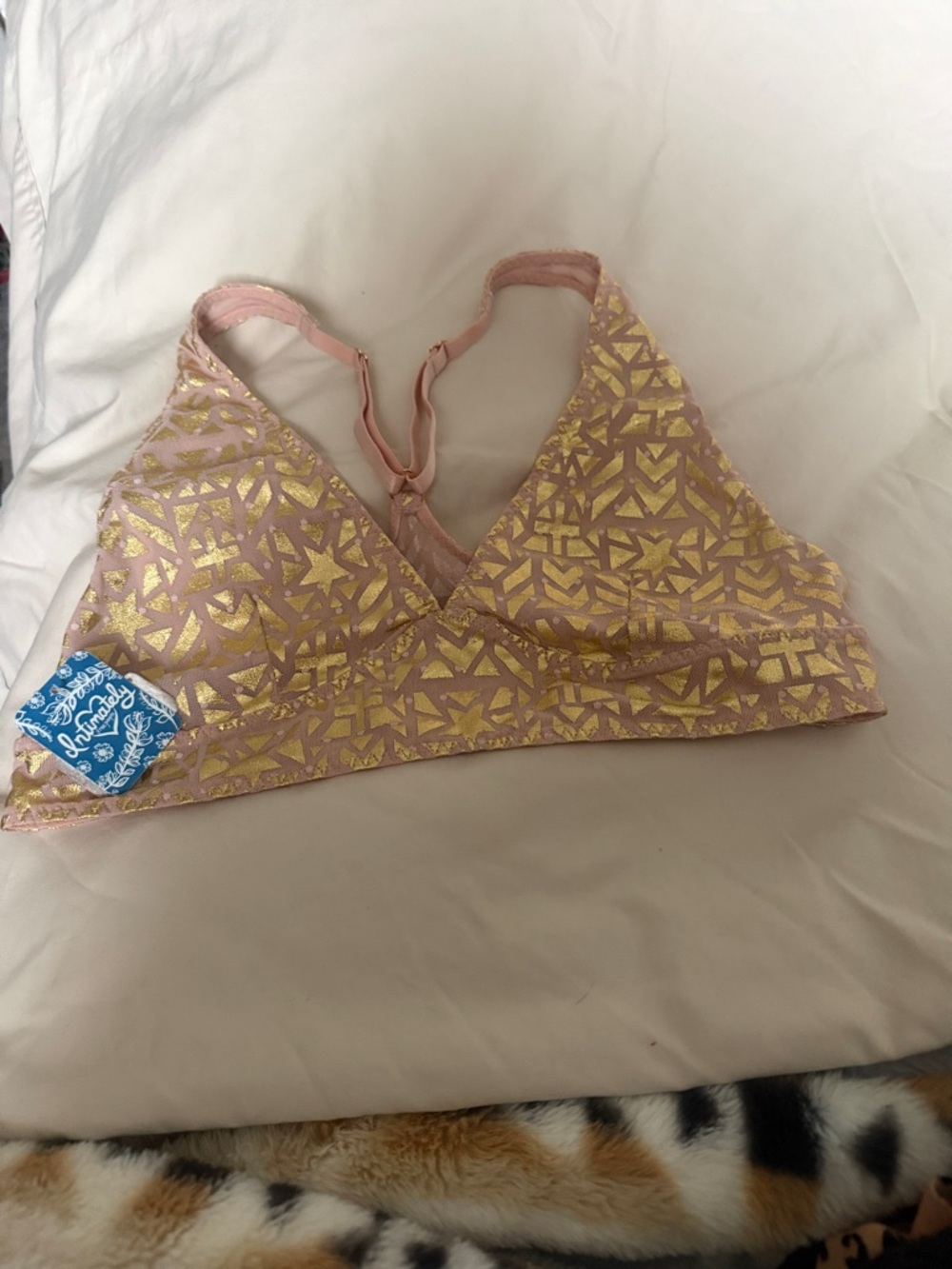 Free People Pink Bralette with Gold Geometric Foil